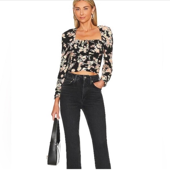 Free People Hilary printed tops in black condo. Size large - Picture 2 of 5